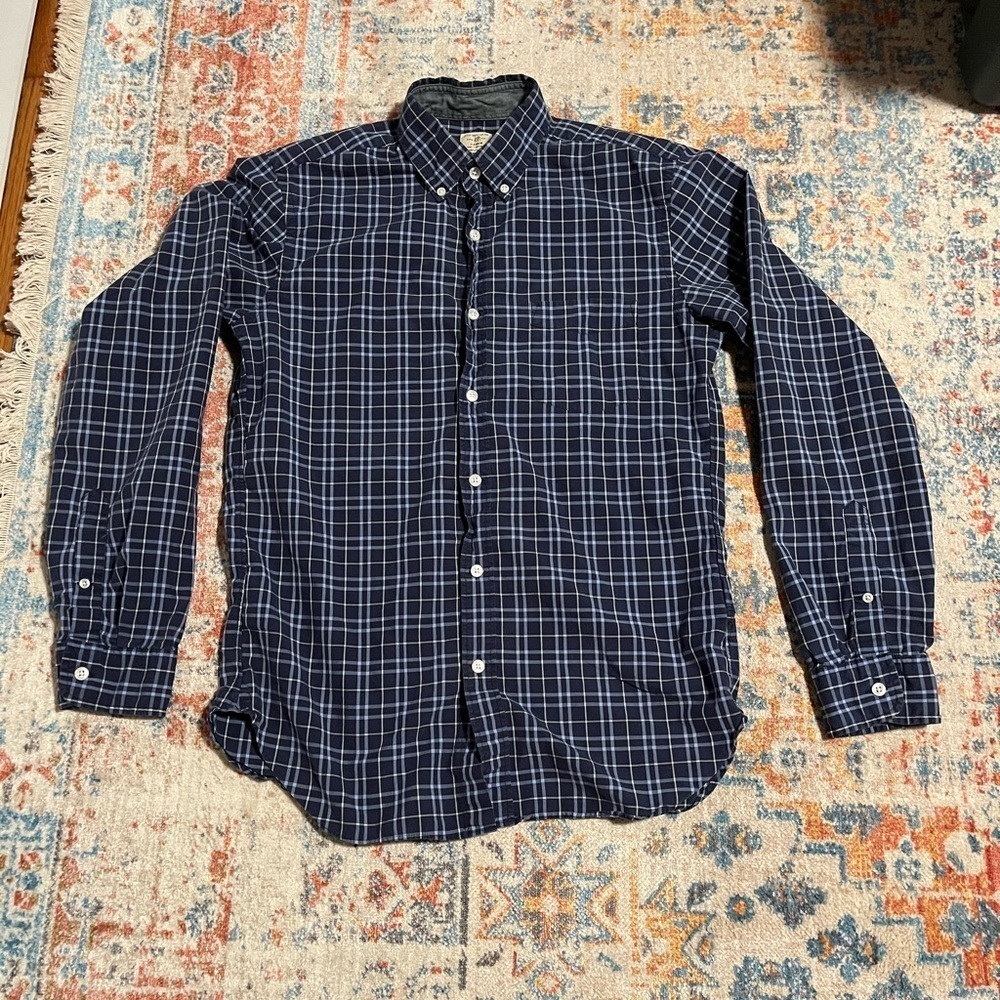 Jcrew 2-ply cotton blue and white checked button down